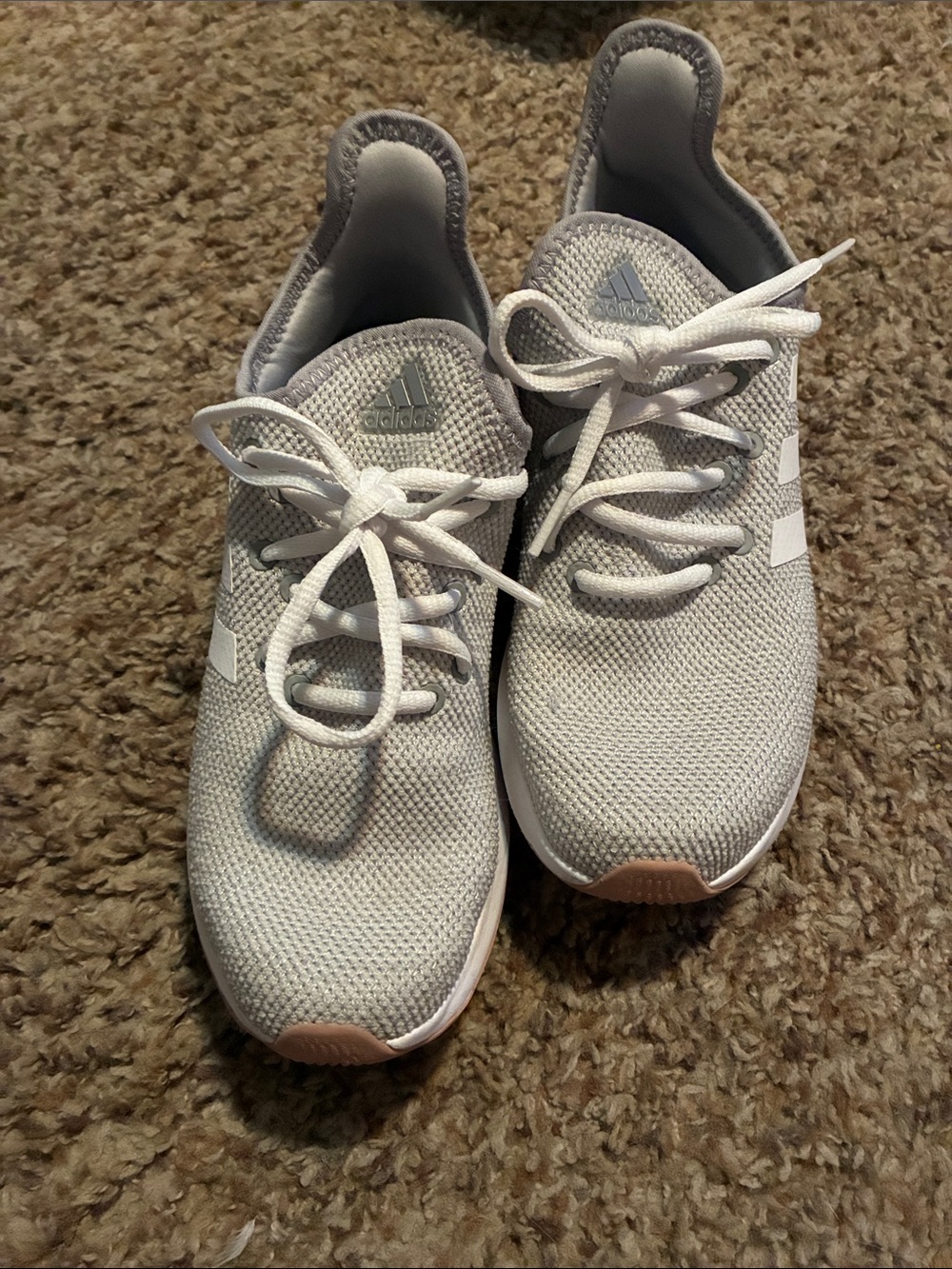 adidas Light Gray Mesh Lace-Up Sneakers with White Accents